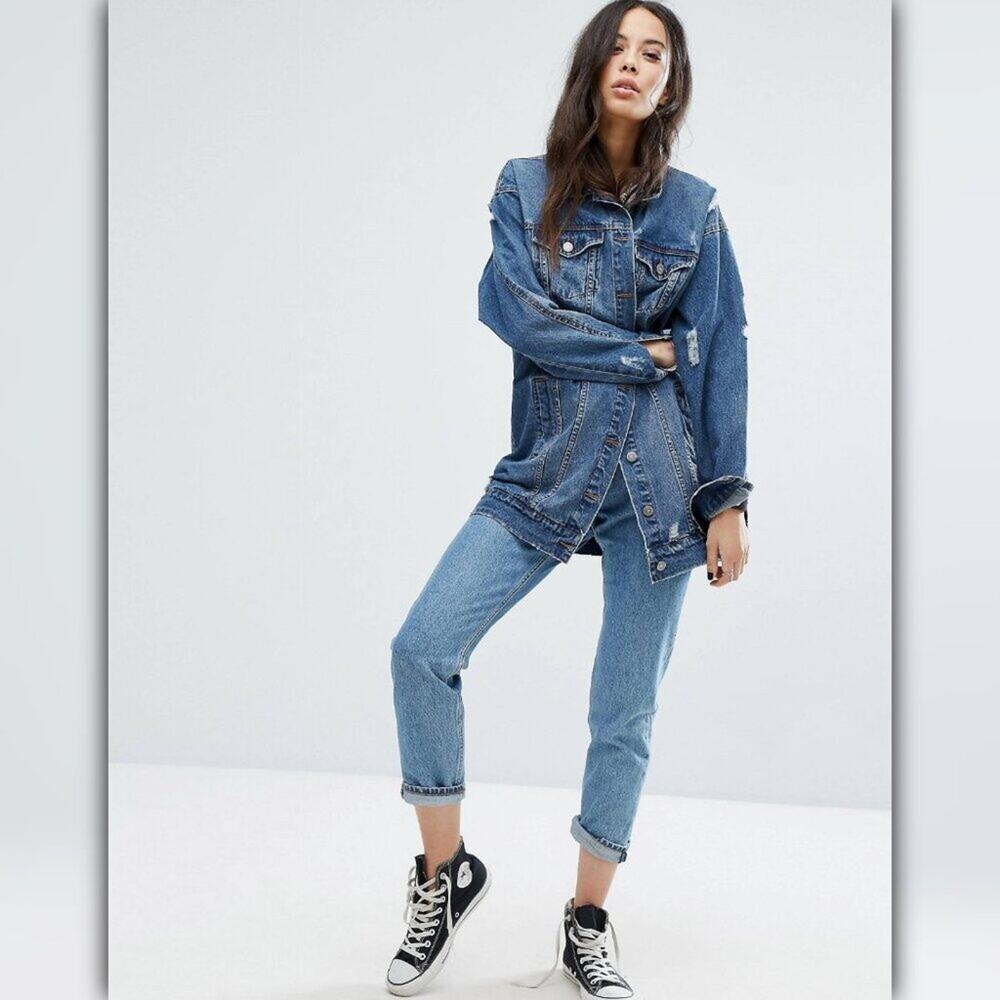 A107 • Longline Distressed Denim Jacket